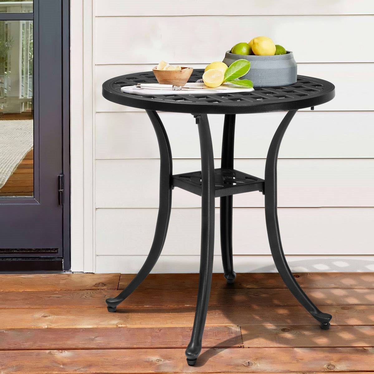 Round Weather Resistant Black Powder Coated Aluminum Outdoor Patio Bistro Table FastFurnishings