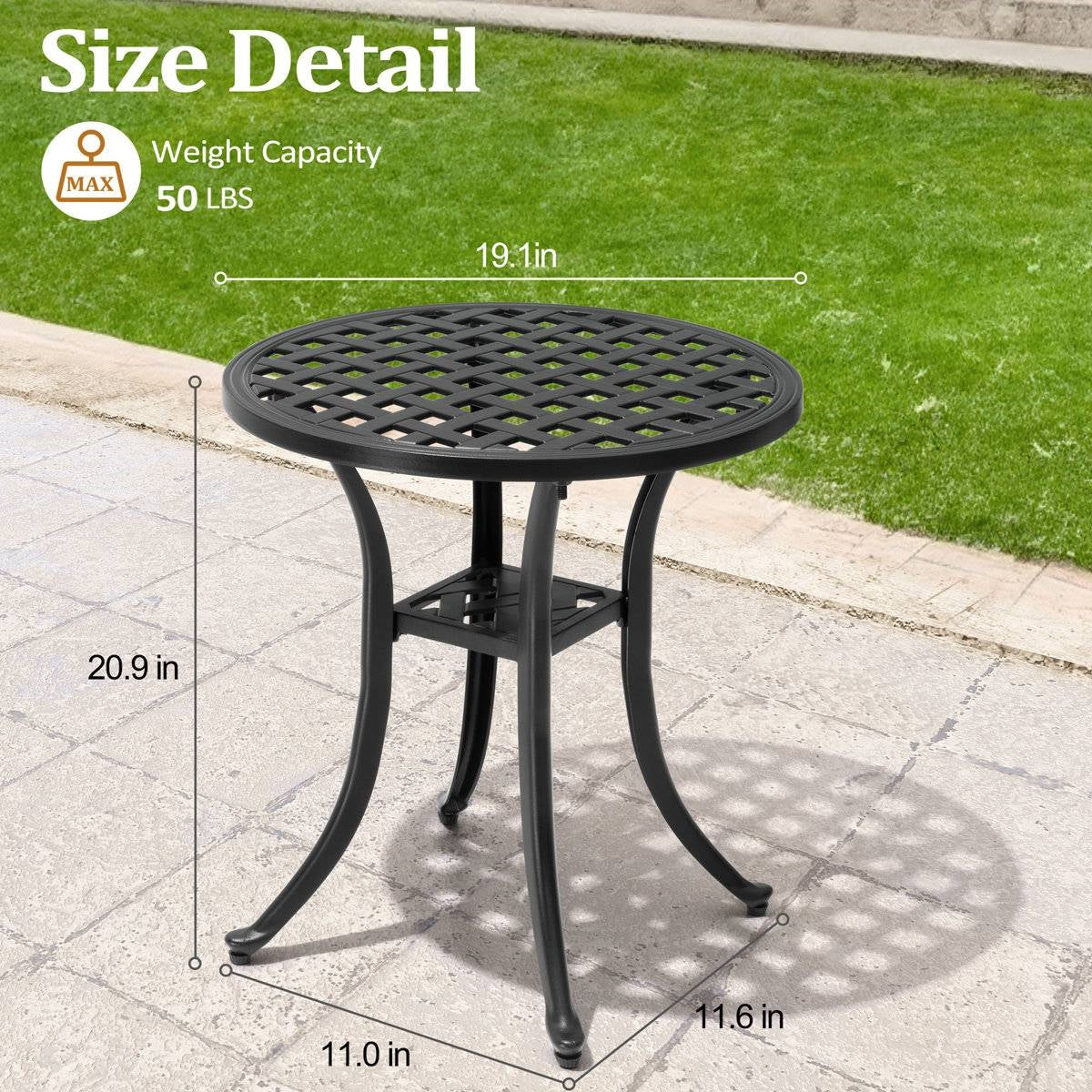 Round Weather Resistant Black Powder Coated Aluminum Outdoor Patio Bistro Table FastFurnishings
