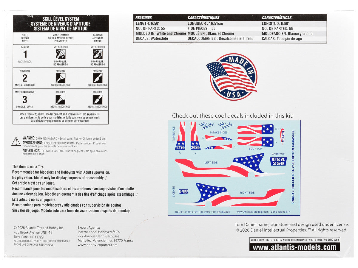 Skill 2 Model Kit Tom Daniel's Unreal Roller "America 250th Anniversary" Edition 1/24 Scale Model by Atlantis Atlantis