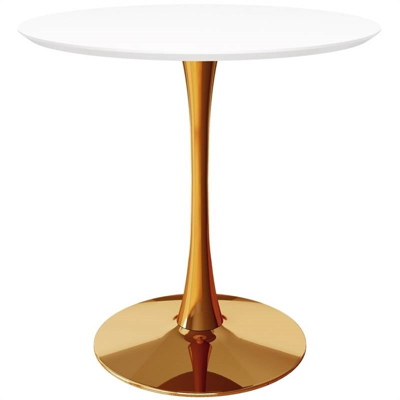 Modern Classic 36-inch Round Pedestal Dining Table with White Top and Gold Base FastFurnishings