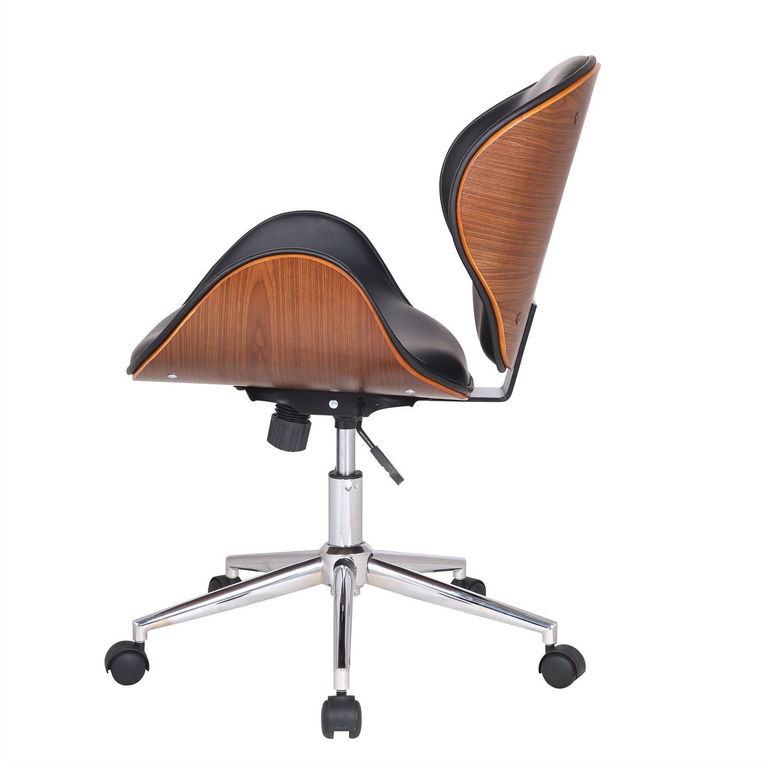 Modern Classic Walnut / Black Faux Leather Office Chair with Curved Seat-1