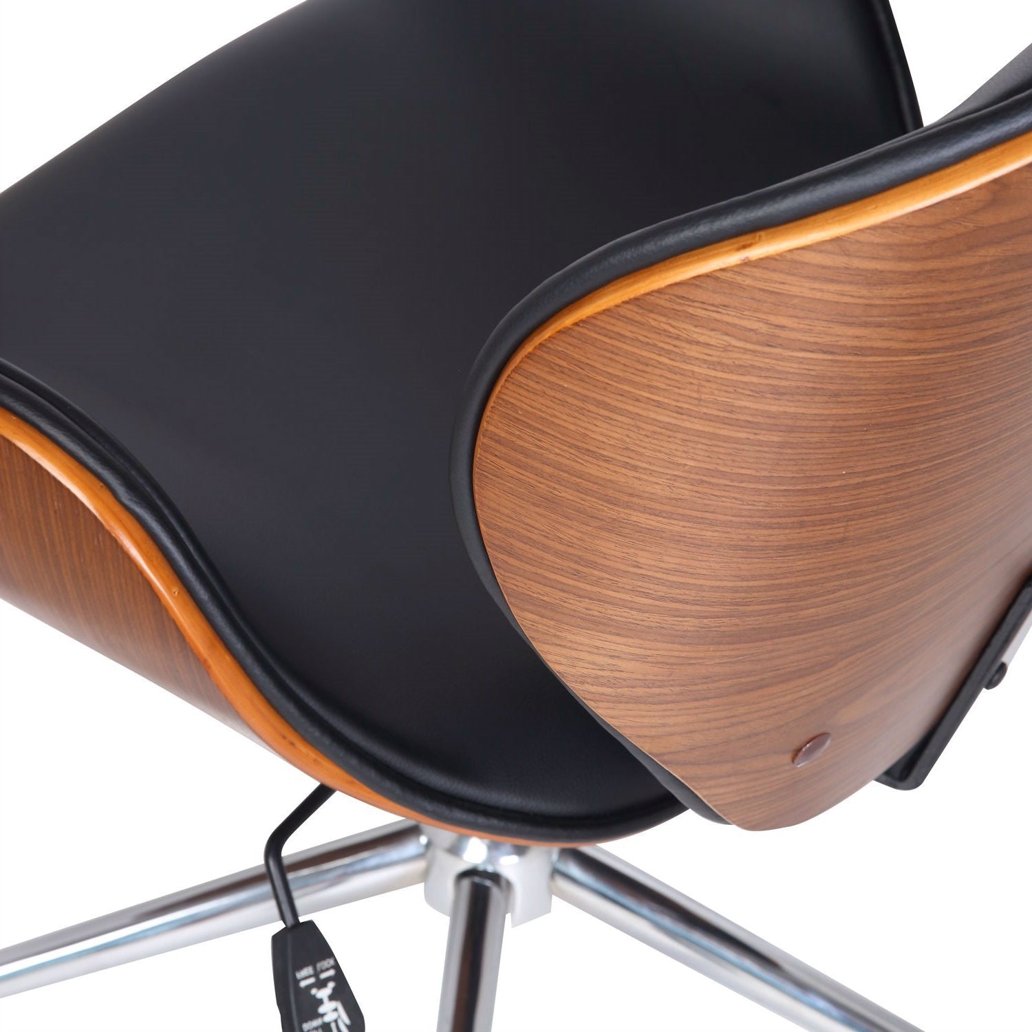 Modern Classic Walnut / Black Faux Leather Office Chair with Curved Seat-3
