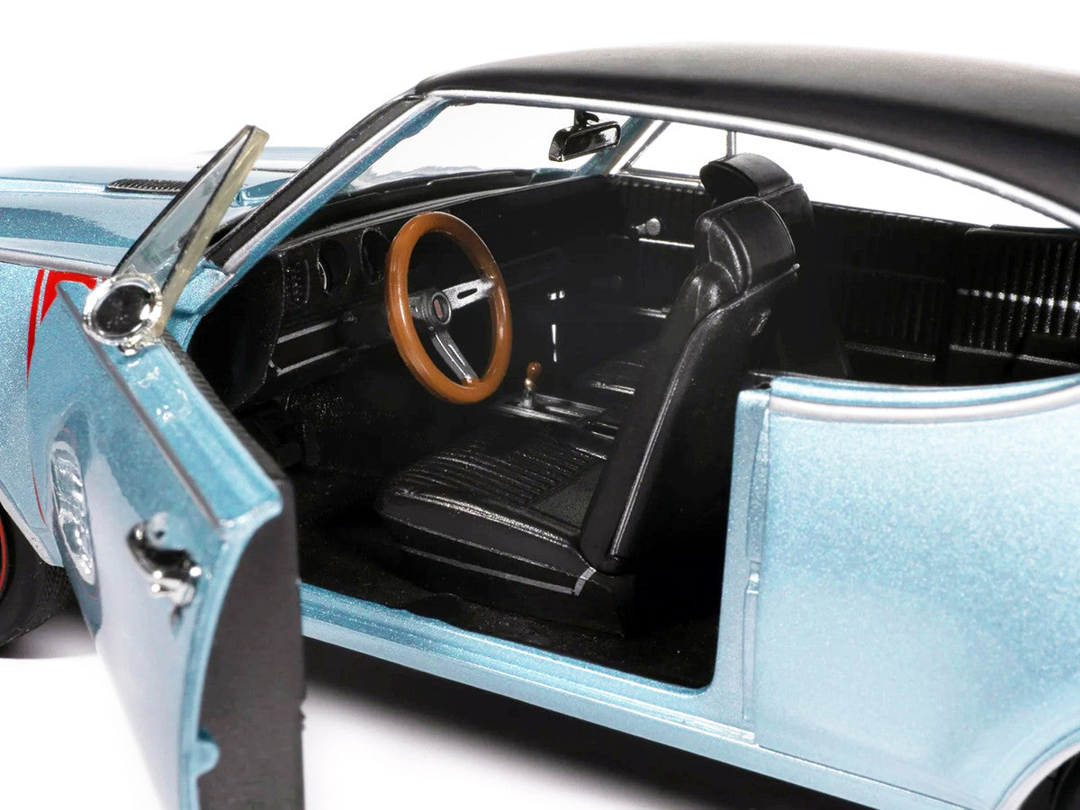 1968 Oldsmobile 442 W30 Holiday Coupe Teal Frost Metallic with Red Stripes and Black Vinyl Top "Hemmings Motor News July 2023 Cover Car" "American Muscle" Series 1/18 Diecast Model Car by Auto World Autoworld