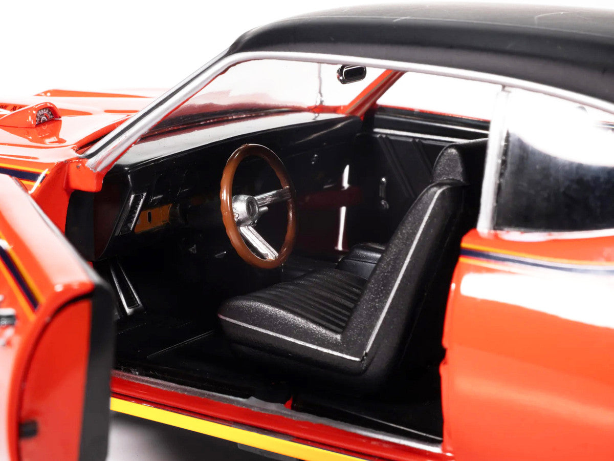 1969 Pontiac GTO Judge Carousel Red with Black Stripes and Black Vinyl Top "Mecum Auctions" "American Muscle" Series 1/18 Diecast Model Car by Auto World Autoworld