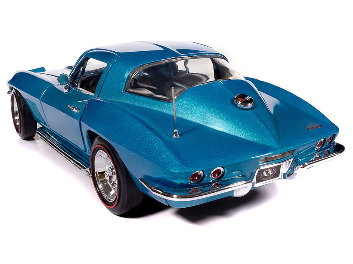1967 Chevrolet Corvette Stingray Light Blue Metallic with White Hood Stripe "American Muscle" Series 1/18 Diecast Model Car by Auto World Autoworld