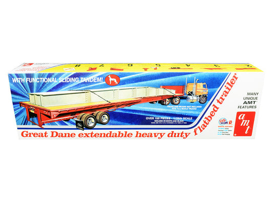 Skill 3 Model Kit Great Dane Extendable Heavy Duty Flat Bed Trailer with Functional Sliding Tandem 1/25 Scale Model by AMT AMT