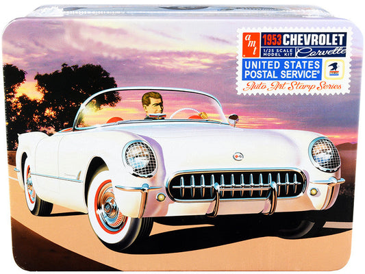 Skill 2 Model Kit 1953 Chevrolet Corvette "USPS" (United States Postal Service) Themed Collectible Tin 1/25 Scale Model by AMT AMT