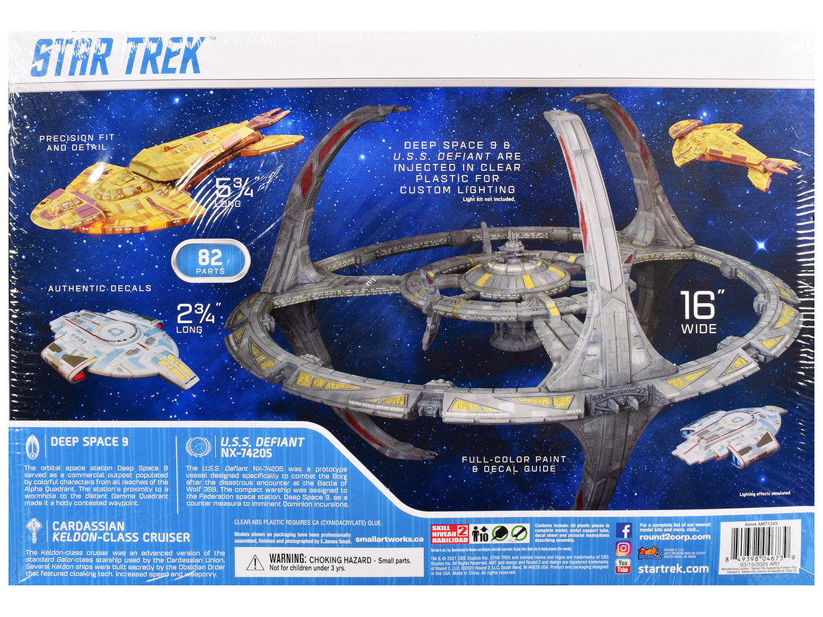 Skill 2 Model Kit Deep Space 9 Space Station with USS Defiant NX-74205 Space Ship and Cadassian Keldon-Class Cruiser "Star Trek: Deep Space Nine" (1993-1999) TV Series 1/3300 Scale Model by AMT AMT