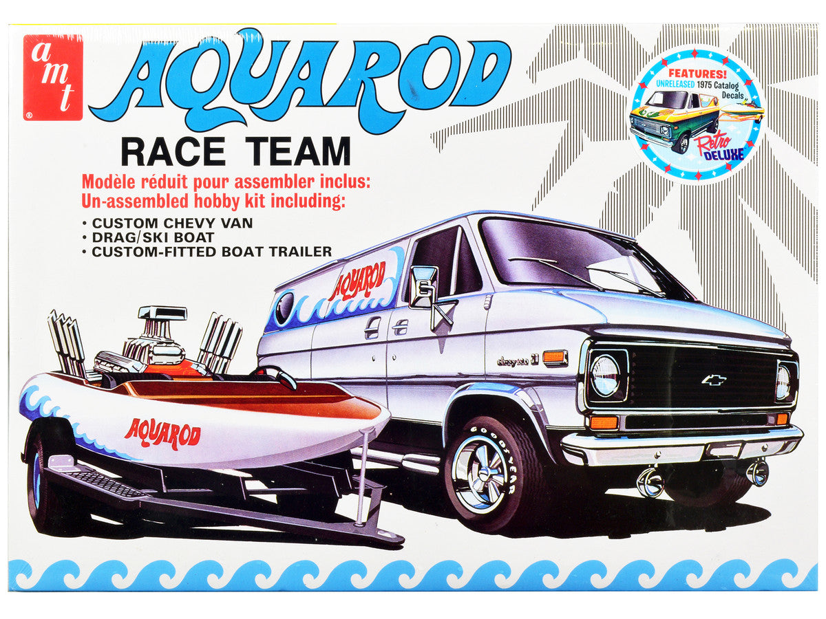 Skill 2 Model Kit Chevrolet Custom Van with Drag/Ski Boat and Trailer "Aqua Rod Race Team" 1/25 Scale Model by AMT AMT