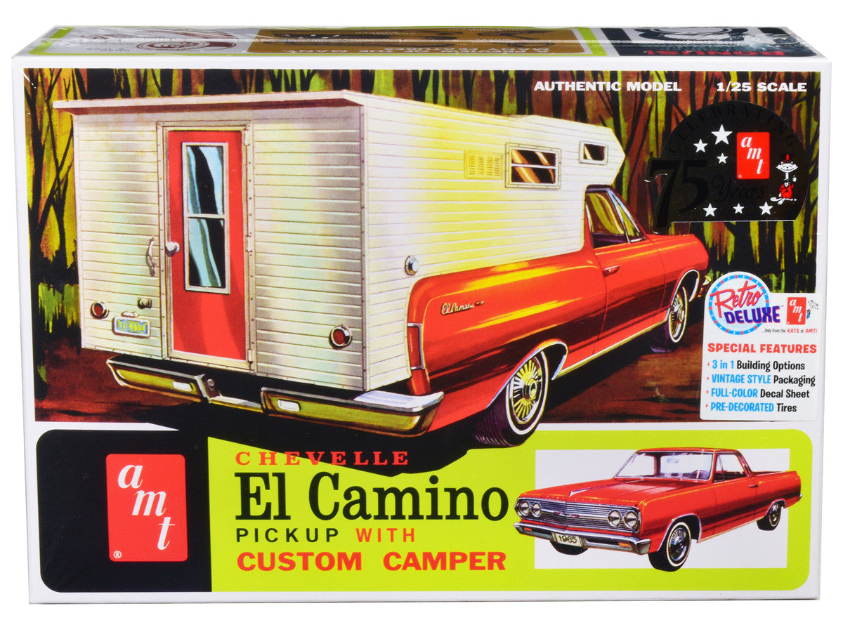 Skill 2 Model Kit 1965 Chevrolet El Camino with Camper 3-in-1 Kit 1/25 Scale Model by AMT AMT