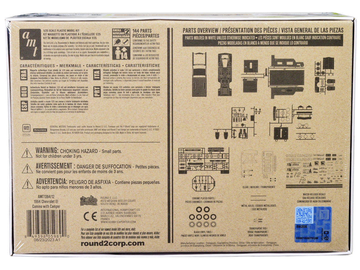 Skill 2 Model Kit 1965 Chevrolet El Camino with Camper 3-in-1 Kit 1/25 Scale Model by AMT AMT