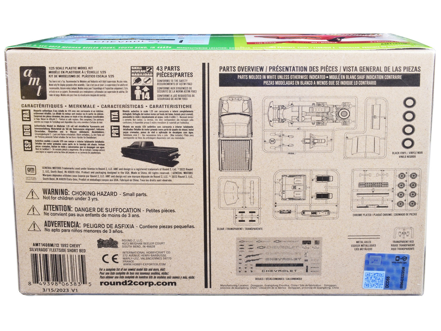 Skill 2 Model Kit 1992 Chevrolet Silverado C1500 Fleetside Short Bed Pickup Truck "Easy Build" 1/25 Scale Model by AMT