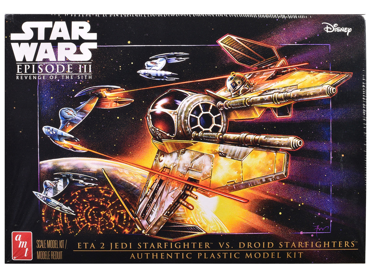 Skill 2 Model Kit ETA 2 Jedi Starfighter VS. Droid Starfighters 4 Model Set "Star Wars: Episode III - Revenge of the Sith" (2005) Movie 1/48 Scale Model by AMT AMT