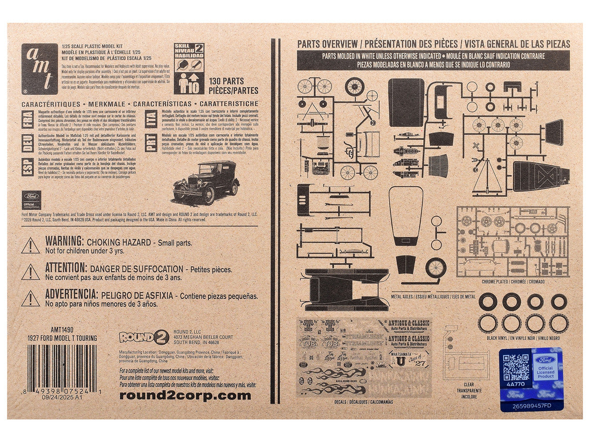 Skill 2 Model Kit 1927 Ford Model T Touring 2 in 1 Kit 1/25 Scale Model by AMT AMT