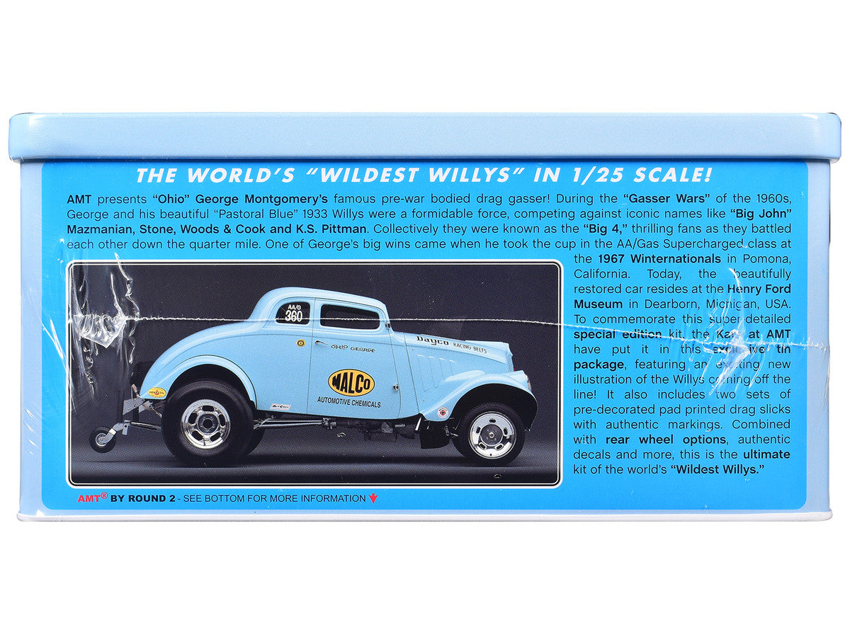 Skill 2 Model Kit 1933 Willys Gasser "Ohio George" with Collectible Tin Packaging 1/25 Scale Model by AMT AMT