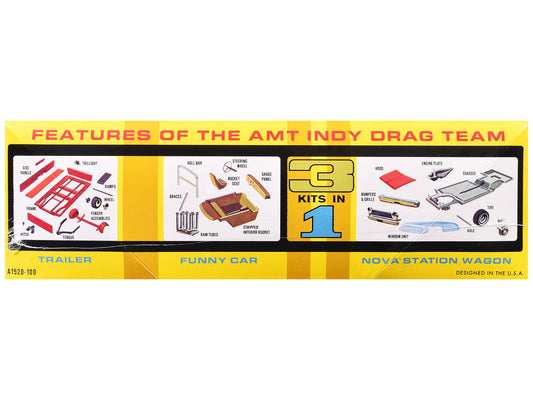 Skill 2 Model Kit Indy Drag Combo Chevrolet II Wagon and Funny Car with Trailer 3 in 1 Set 1/25 Scale Model by AMT AMT
