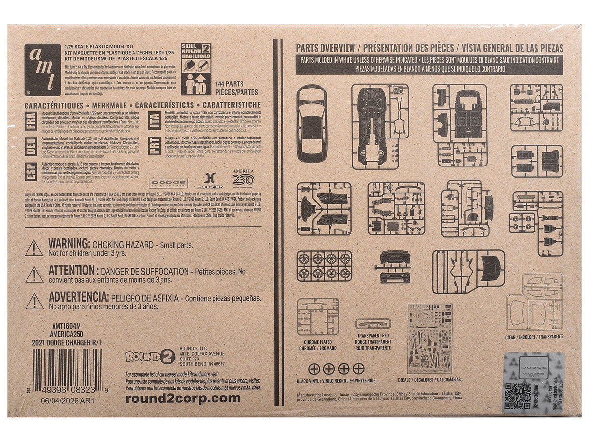 Skill 2 Model Kit 2021 Dodge Charger R/T "America 250" 1/25 Scale Model by AMT AMT