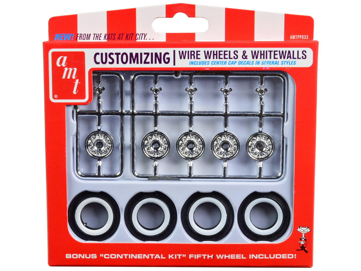 Skill 2 Model Kit Wire Wheels and Whitewall Tires Set of 5 Pieces for 1/25 Scale Models by AMT AMT