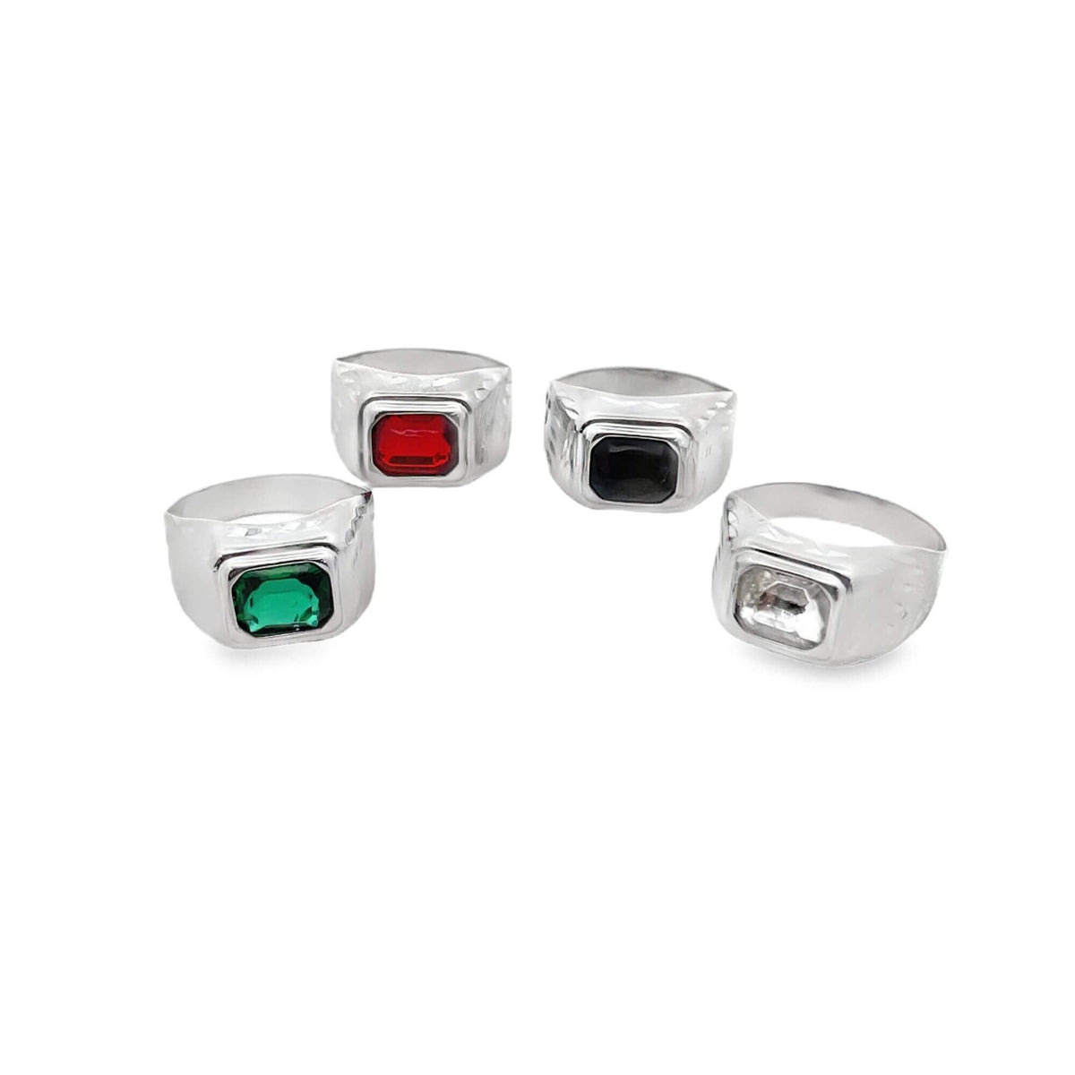 Rhodium Feather Pattern Gemstone Ring MIA Jewelry