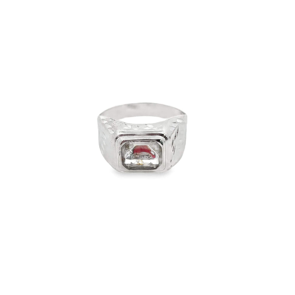 Rhodium Feather Pattern Gemstone Ring MIA Jewelry
