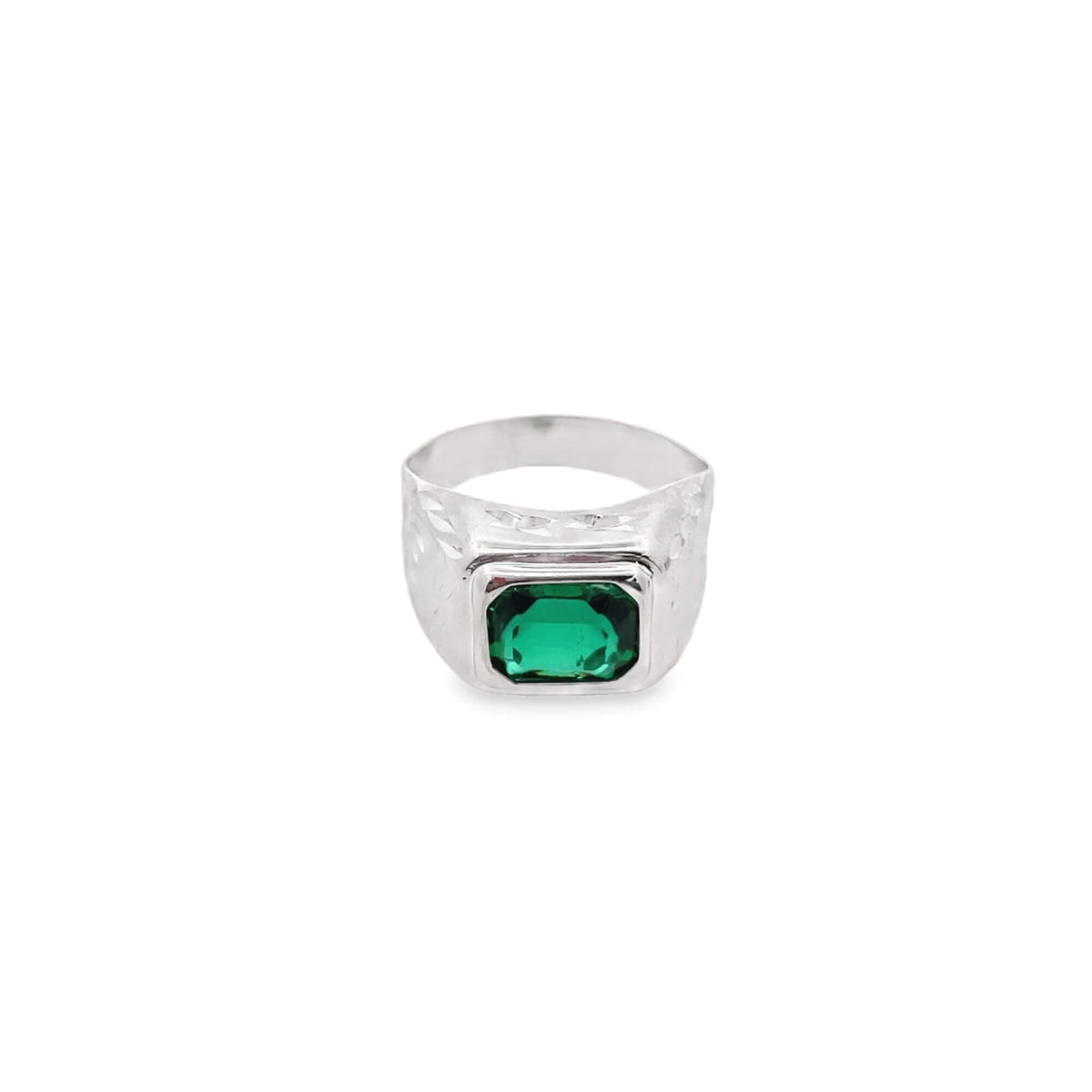 Rhodium Feather Pattern Gemstone Ring MIA Jewelry