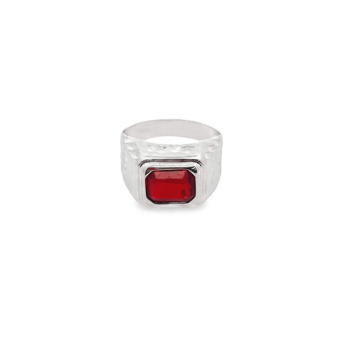 Rhodium Feather Pattern Gemstone Ring MIA Jewelry