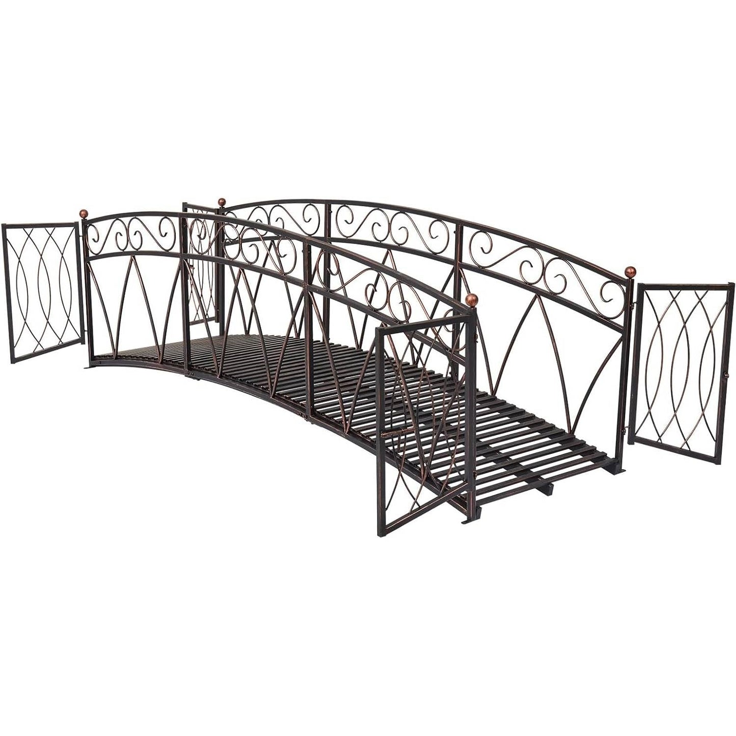 Outdoor Black Metal Arch 8-ft Garden Bridge with Safety Side Rails-0