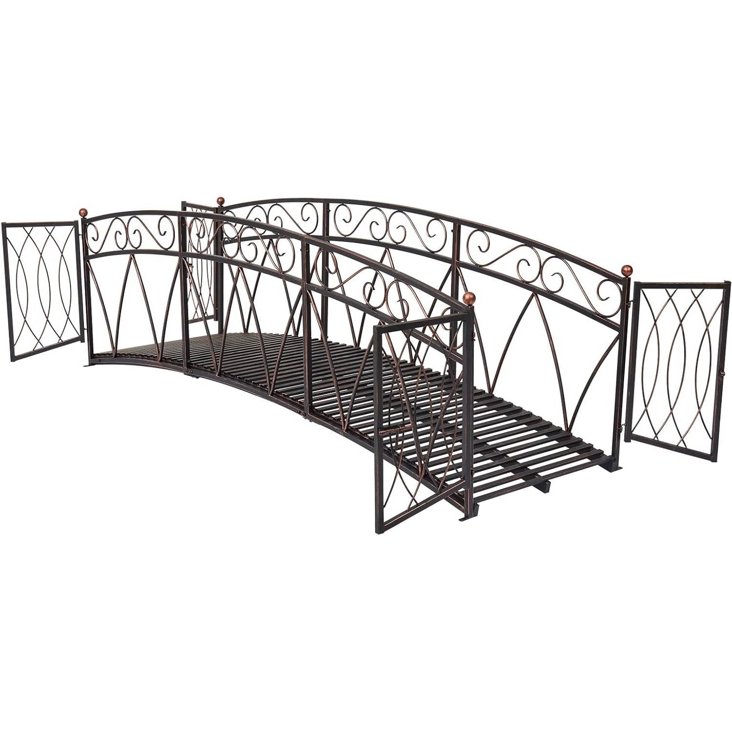 Outdoor Black Metal Arch 8-ft Garden Bridge with Safety Side Rails-0