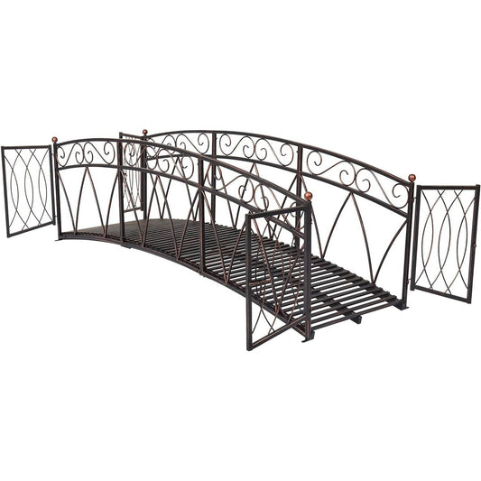 Outdoor Black Metal Arch 8-ft Garden Bridge with Safety Side Rails-0