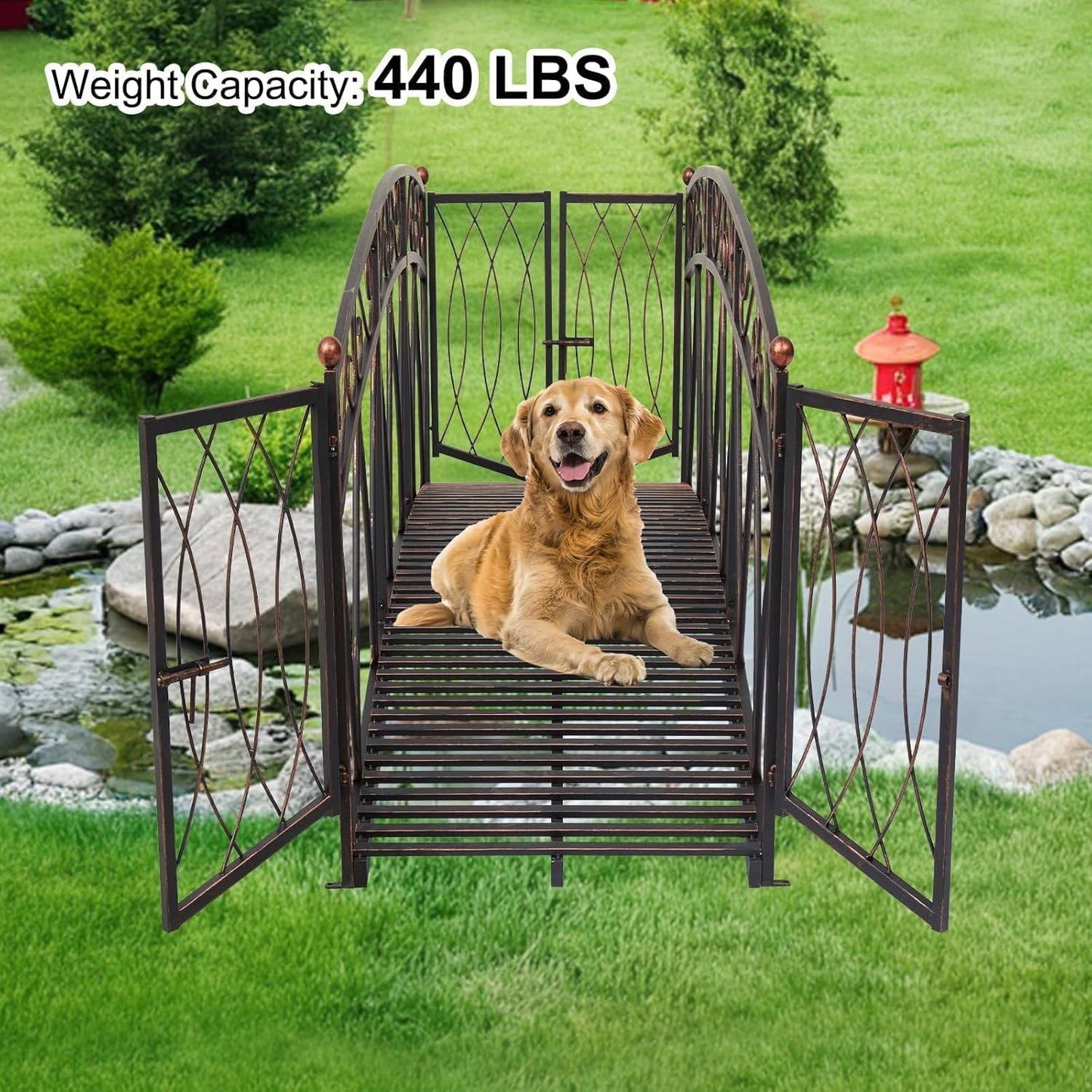 Outdoor Black Metal Arch 8-ft Garden Bridge with Safety Side Rails-2
