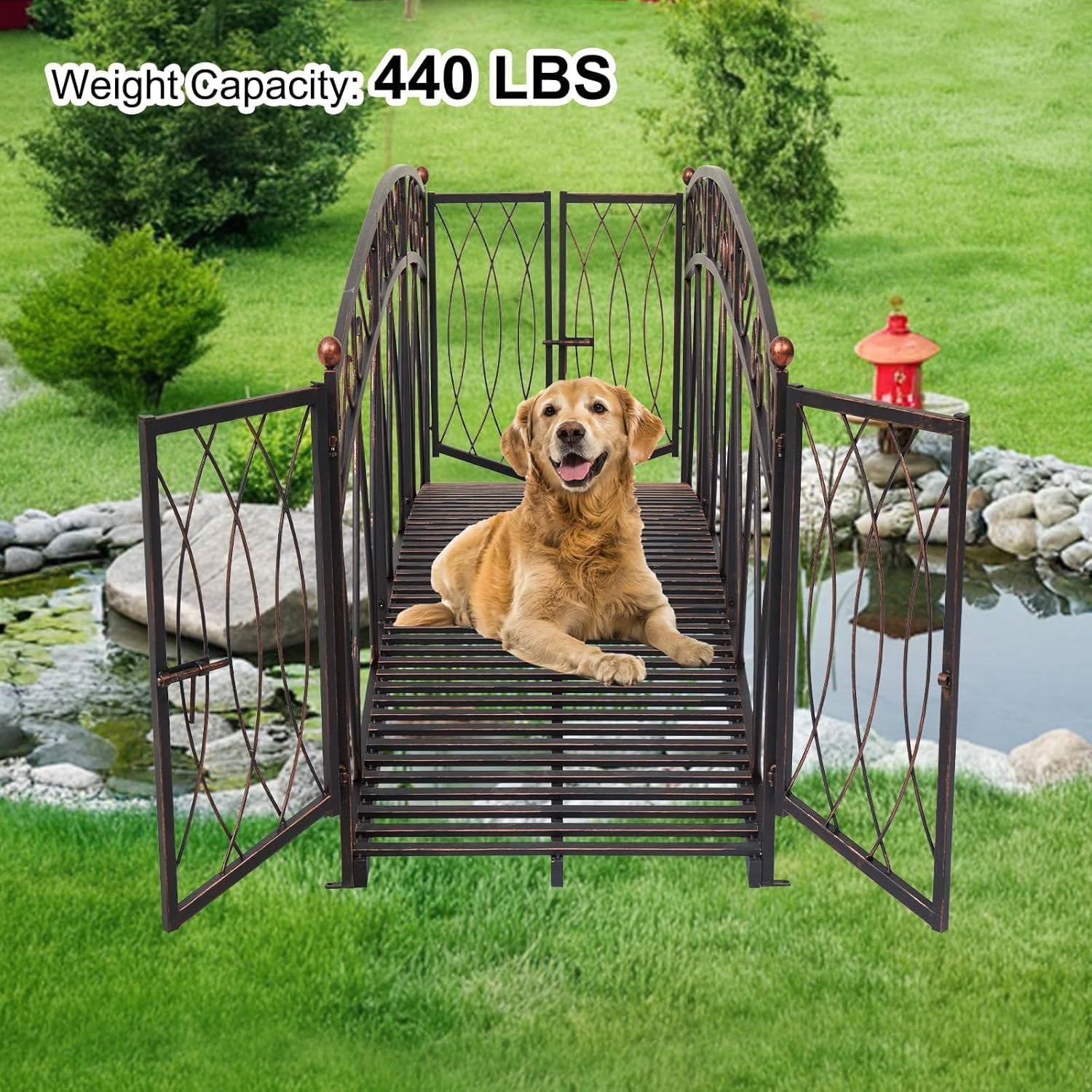 Outdoor Black Metal Arch 8-ft Garden Bridge with Safety Side Rails-2