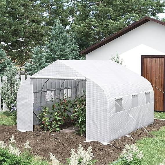 Greenhouse w/ White PE Cover and Heavy Duty Steel Frame 11.5' x 10' x 6.5' FastFurnishings