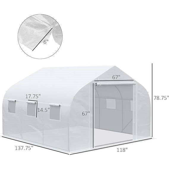 Greenhouse w/ White PE Cover and Heavy Duty Steel Frame 11.5' x 10' x 6.5' FastFurnishings