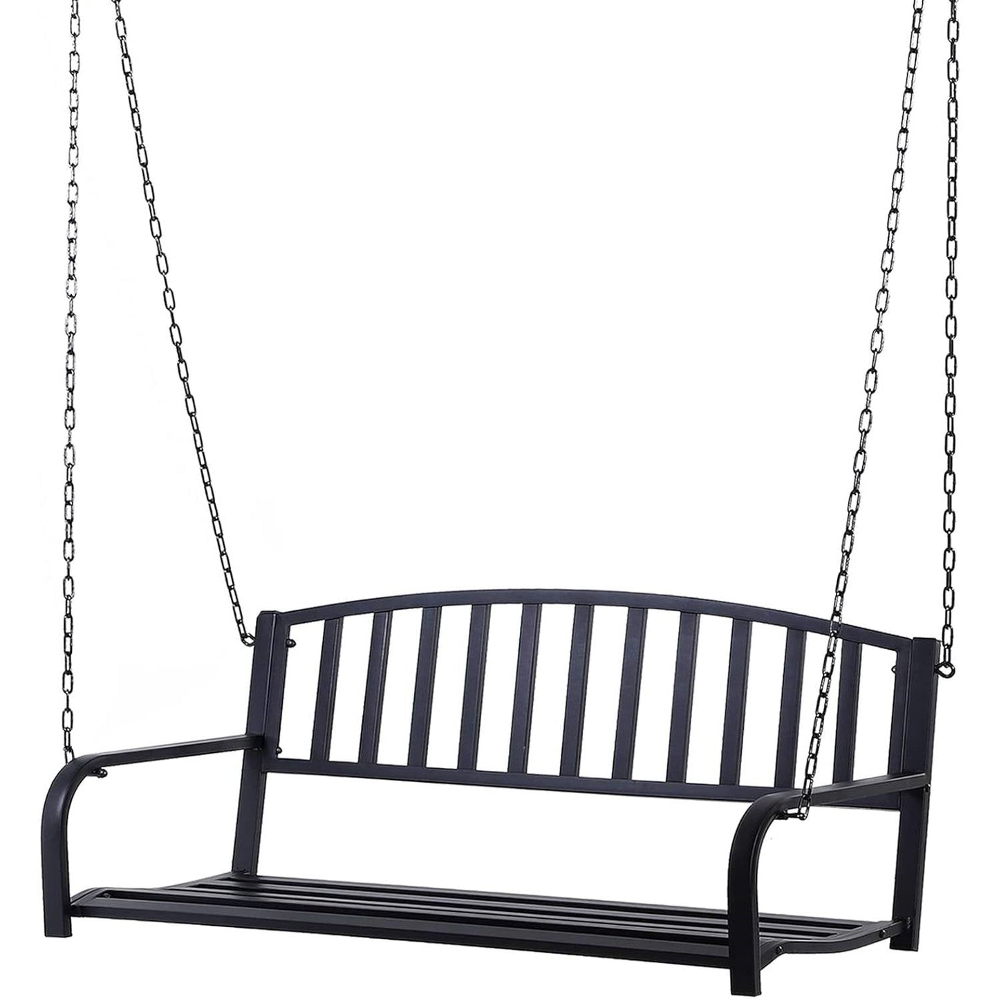 Modern Farmhouse Antique Black 2-Person Metal Outdoor Hanging Porch Swing FastFurnishings