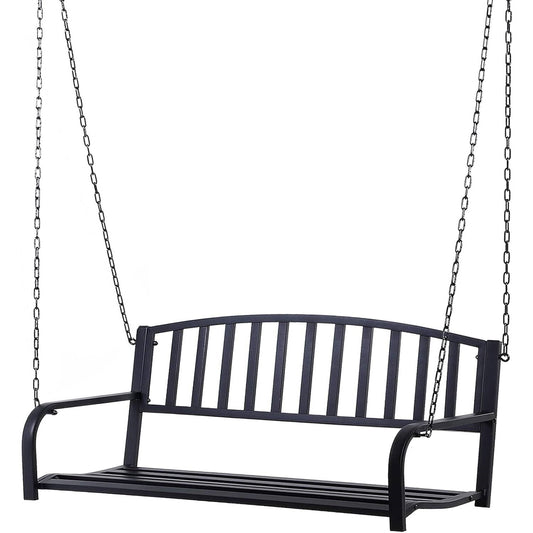 Modern Farmhouse Antique Black 2-Person Metal Outdoor Hanging Porch Swing FastFurnishings