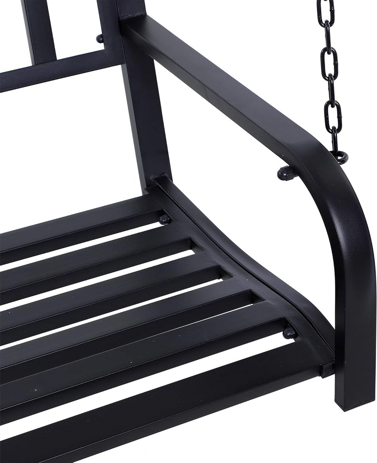 Modern Farmhouse Antique Black 2-Person Metal Outdoor Hanging Porch Swing FastFurnishings