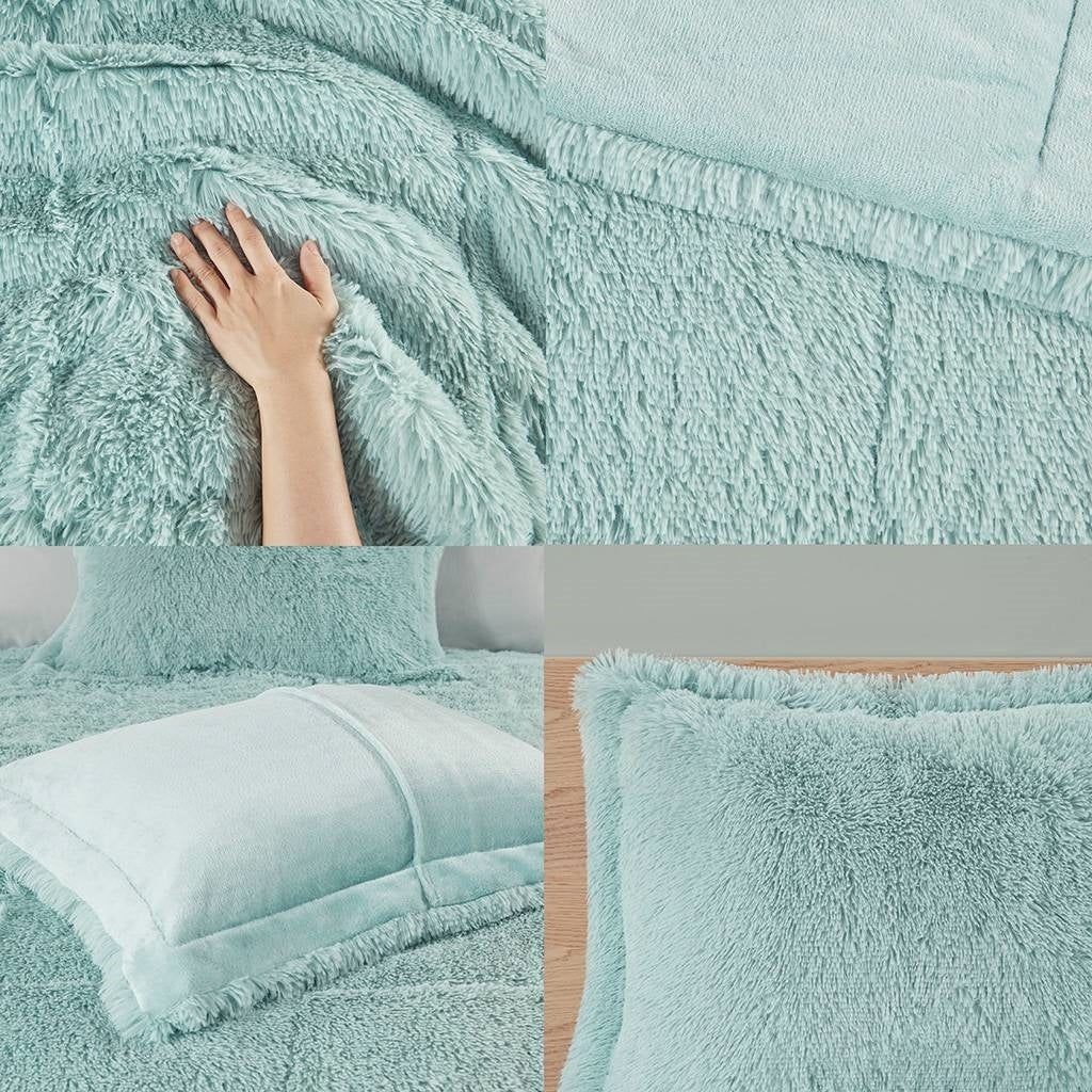 Twin/Twin XL Soft Sherpa Faux Fur 2-Piece Comforter Set in Light Teal Blue