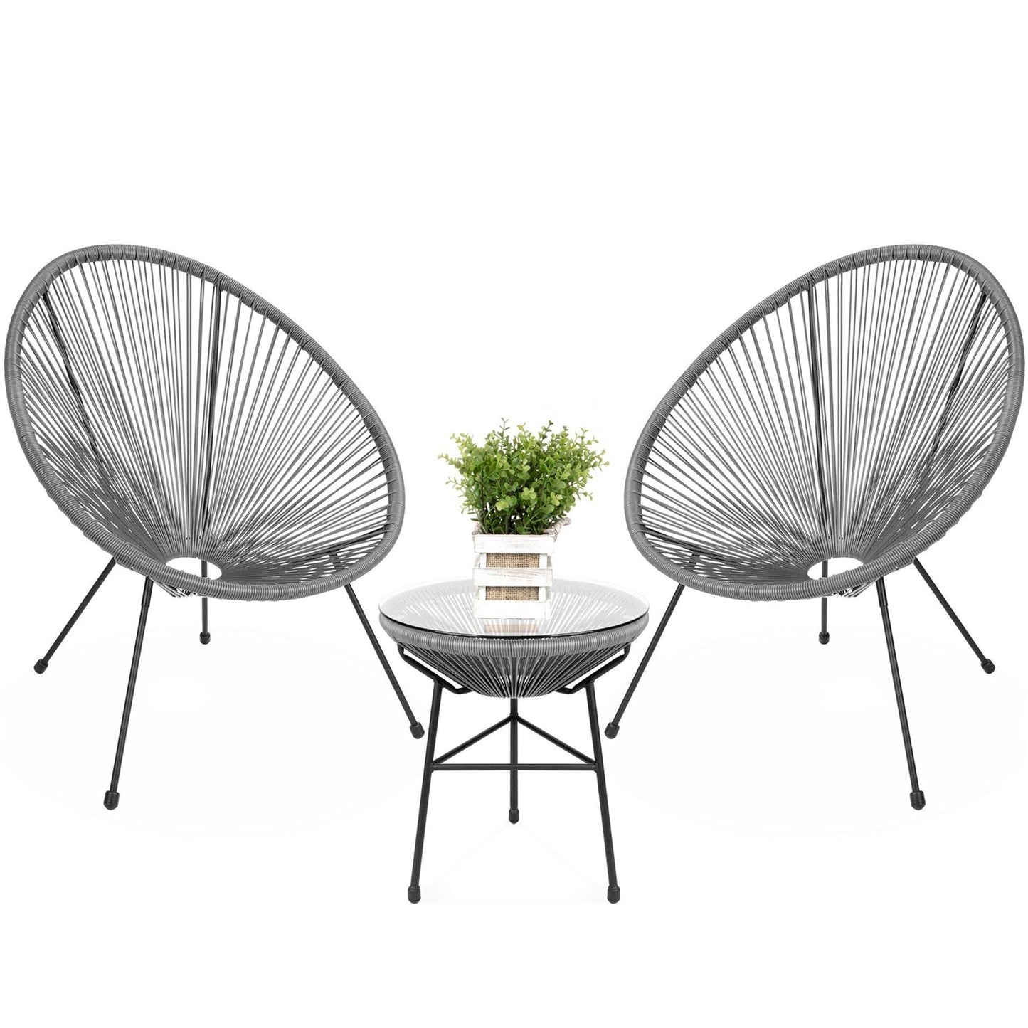 3 Piece Grey Oval Patio Rope Woven Chair Bistro Set FastFurnishings