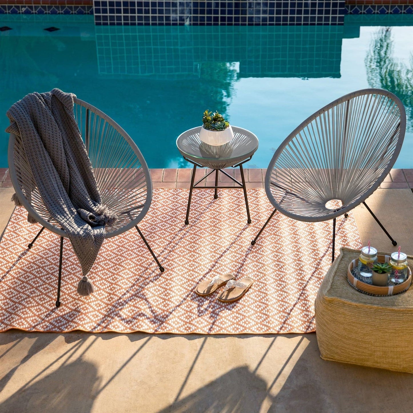 3 Piece Grey Oval Patio Rope Woven Chair Bistro Set FastFurnishings