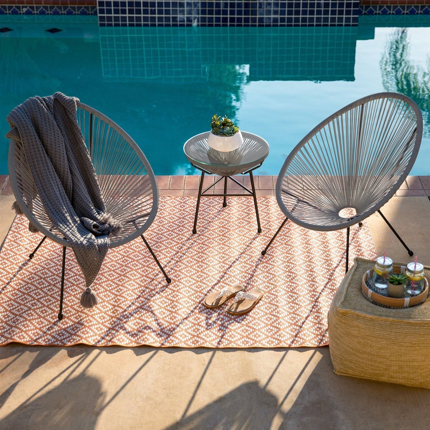 3 Piece Grey Oval Patio Rope Woven Chair Bistro Set FastFurnishings