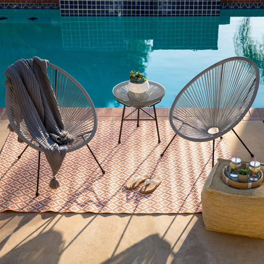 3 Piece Grey Oval Patio Rope Woven Chair Bistro Set FastFurnishings