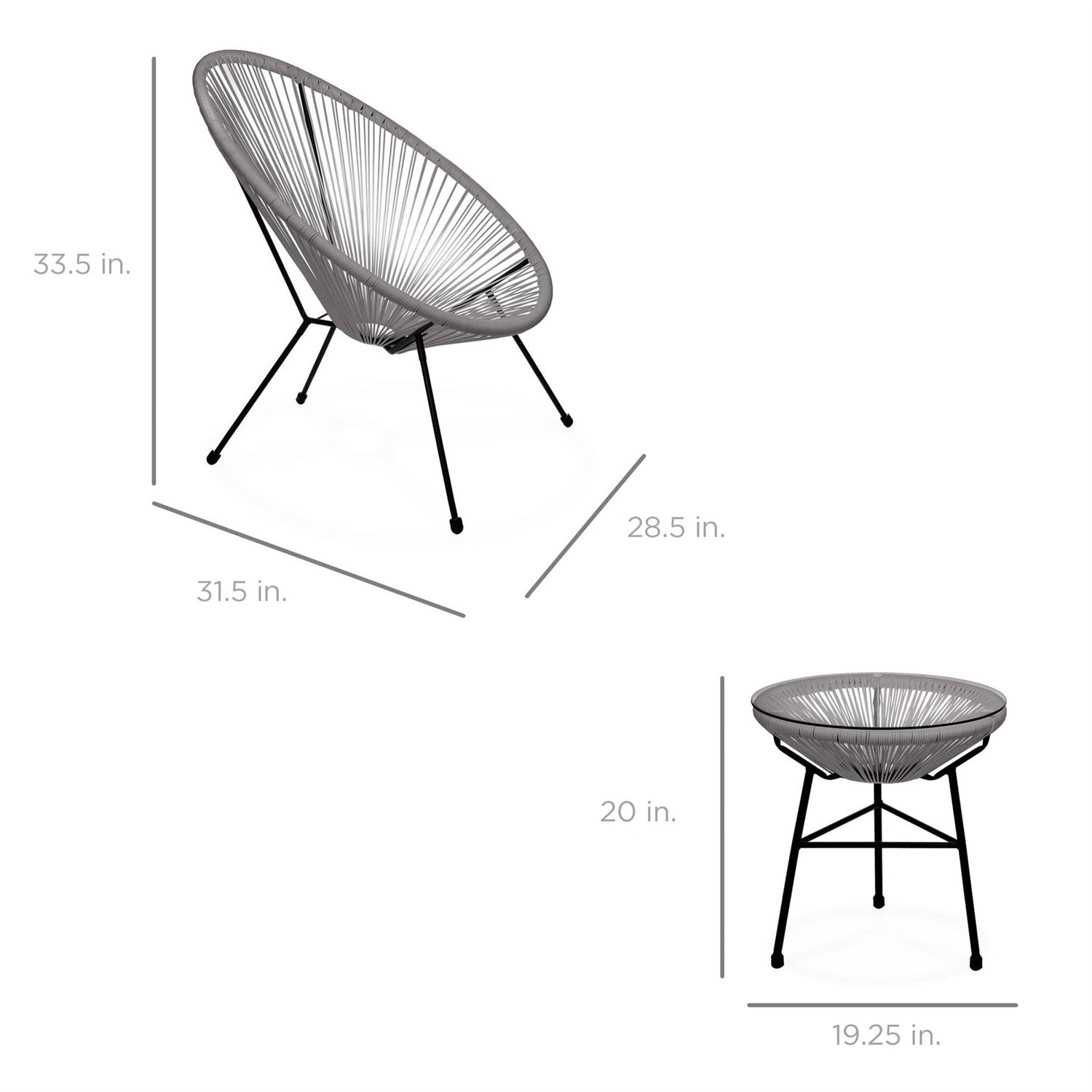 3 Piece Grey Oval Patio Rope Woven Chair Bistro Set FastFurnishings