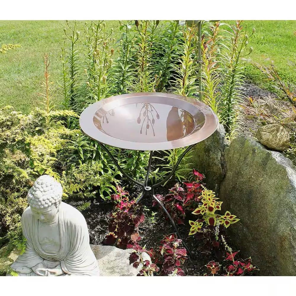 24-inch Diameter Round Copper Plated Brass Large Bird Bath Rimmed Bowl Birdbath FastFurnishings