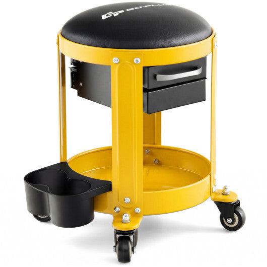 Rolling Mechanic Stool with Removable Padded Seat and Drawers-Yellow W2B