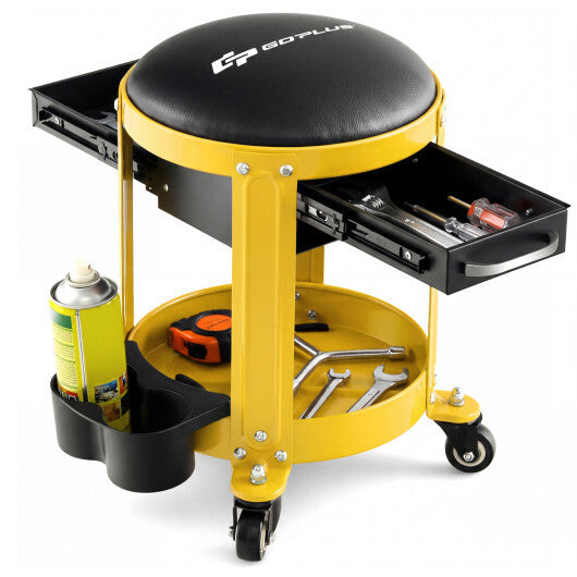 Rolling Mechanic Stool with Removable Padded Seat and Drawers-Yellow W2B