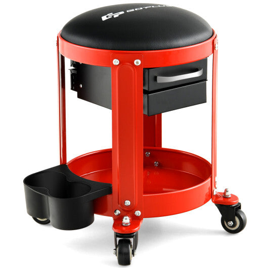 Rolling Mechanic Stool with Removable Padded Seat and Drawers-Yellow W2B