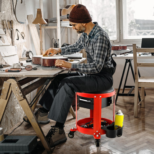 Rolling Mechanic Stool with Removable Padded Seat and Drawers-Yellow W2B
