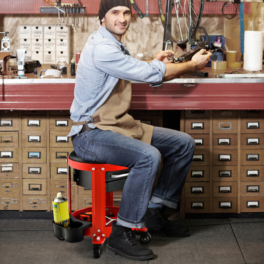 Rolling Mechanic Stool with Removable Padded Seat and Drawers-Yellow W2B