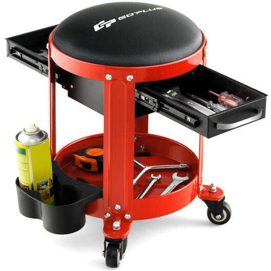 Rolling Mechanic Stool with Removable Padded Seat and Drawers-Yellow W2B