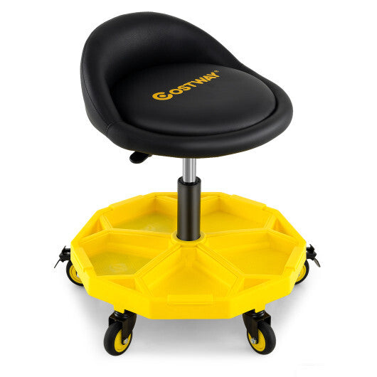 20 Inch-25 Inch Height Adjustable Rolling Garage Stool with Tool Tray Storage-Yellow W2B